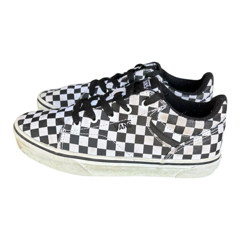 Vans Checkerboard Sneakers Youth 4‎ Black White Lace Up Skate Shoes